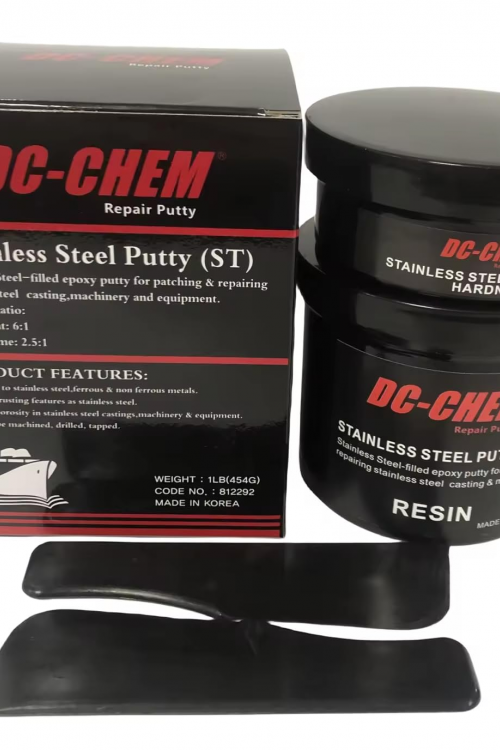DC-CHEM STAINLESS STEEL EPOXY PUTTY Seals, lubricates, protects, insulates and waterproofs. Safe on most rubber and plastics Chemical, oil and water resistant DC-CHEM STAINLESS STEEL EPOXY PUTTY Seals, lubricates, protects, insulates and waterproofs. Safe on most rubber and plastics Chemical, oil and water resistant