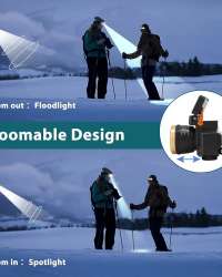 PORTABLE SOLAR RECHARGEABLE LED HEADLAMP WATERPROOF 3 LIGHT MODES with SENSOR SWITCH, ZOOM FUNCTION and SOFT HEADBAND for FITTING with SAFETY HELMET and DIRECTLY ON HEAD