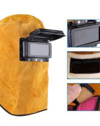 Welding Helmet Mask with Lens, Leather Welding Hood Work Hat, Adjustable Welding Helmet Protection Mask, Sweat Absorption, Heat Resistant, Breathable, for Welding Workplaces