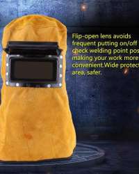 Welding Helmet Mask with Lens, Leather Welding Hood Work Hat, Adjustable Welding Helmet Protection Mask, Sweat Absorption, Heat Resistant, Breathable, for Welding Workplaces